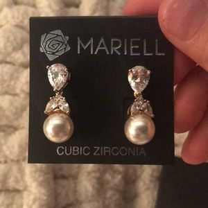Mariell 14K Gold Plated, Cubic Zirconia, Pearl Earrings